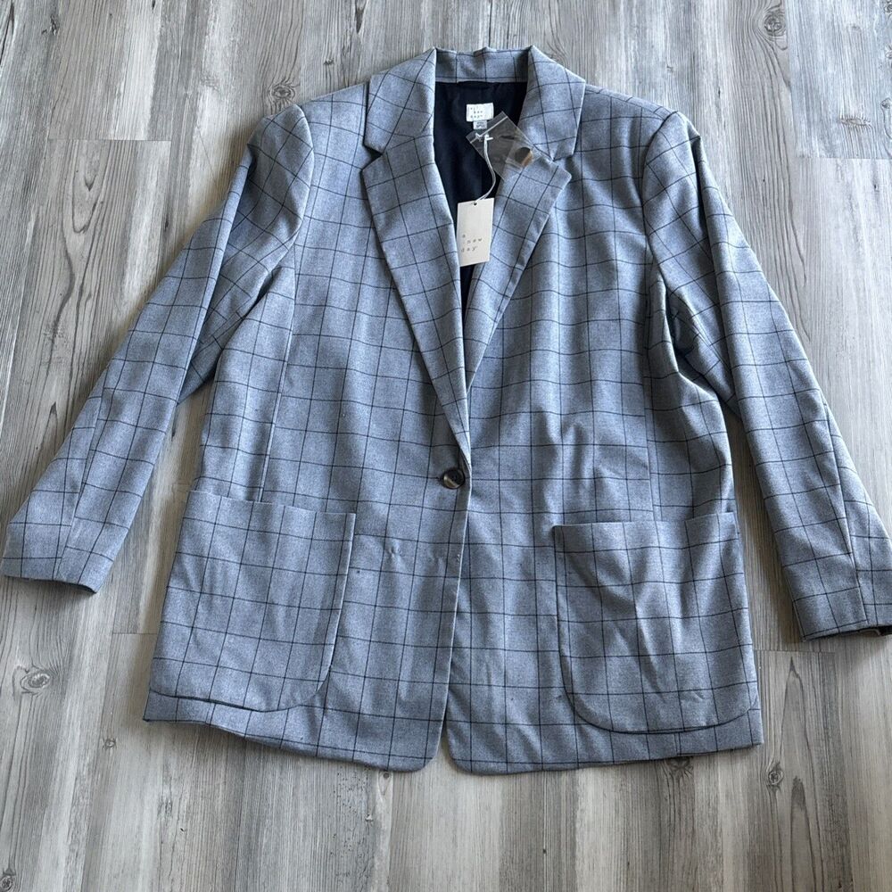 NWT A New Day Long Windowpane Black And Grey One Button Blazer XXL